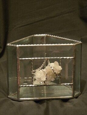 Unique Glass Terrarium or Display Box with a Quartz Crystal Cluster 5.5x4.5x4.25
